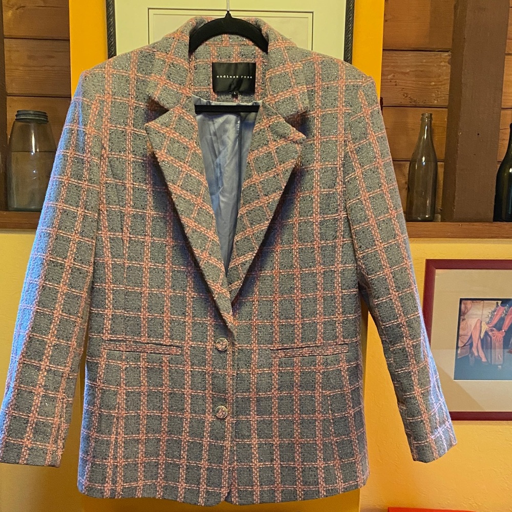 Endless Rose Sparkling Plaid Tweed Blazer